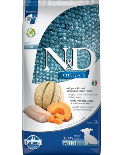 N&D Ocean Dog Puppy Mini cod, pumpkin & cantaloupe melon 7 kg dorsz, dynia i melon kantalupa dla szczeniąt i suk w ciąży