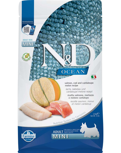 N&D Ocean Dog Adult Mini salmon, cod & canatloupe melon 2.5 kg łosoś, dorsz, melon kantalupa