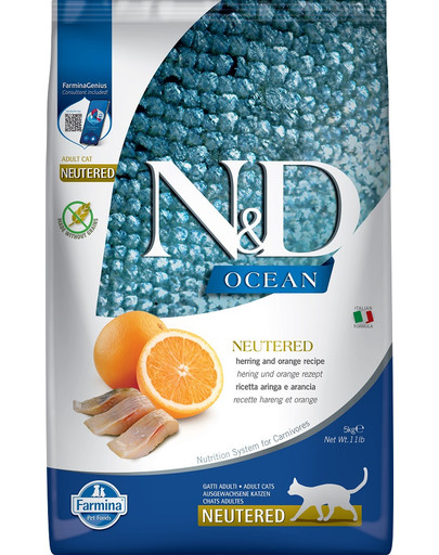 N&D Ocean Cat Neutered Adult Herring & Orange 5 kg śledź i pomarańcza dla kastratów