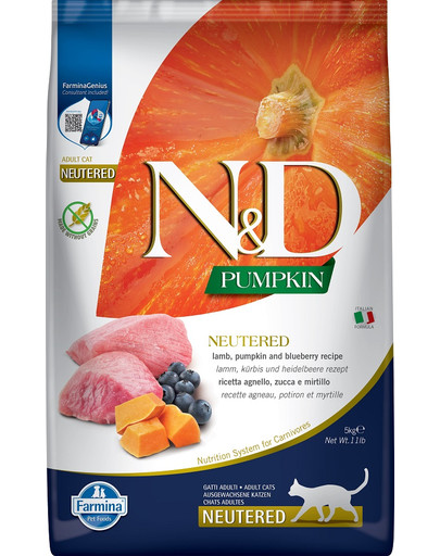 N&D Pumpkin Cat Neutered Adult lamb & blueberry 5 kg jagnięcina i borówki dla kastratów