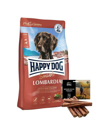 HAPPY DOG Supreme Lombardia 11 kg + naturalne cygara z kaczką 7 szt.