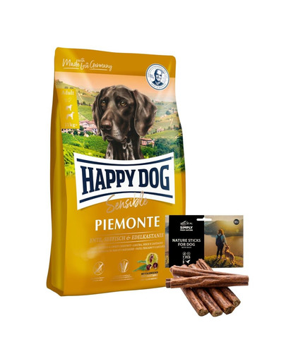 HAPPY DOG Supreme piemonte 10 kg + naturalne cygara z kaczką 7 szt.
