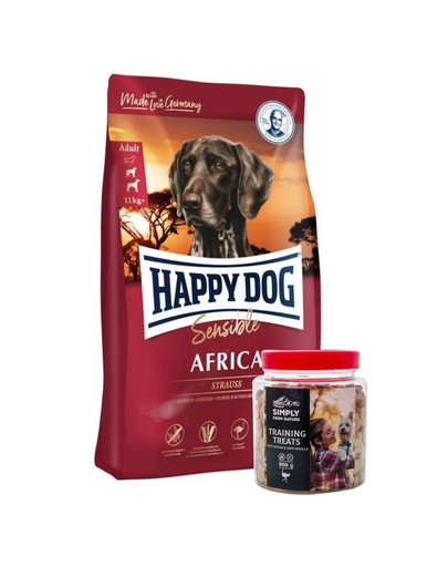 HAPPY DOG Supreme africa 12.5 kg + przysmaki treningowe ze strusiem 300 g