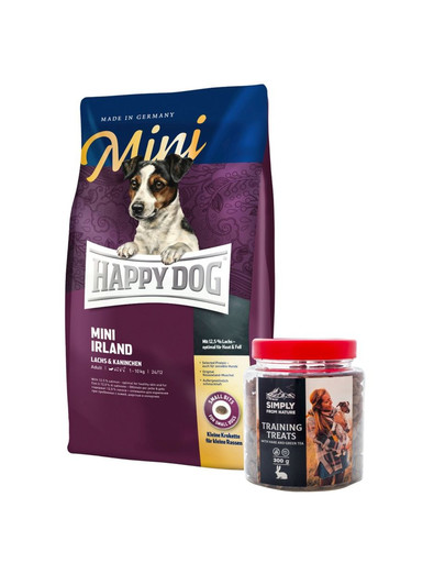 HAPPY DOG Mini Irland 8 kg + przysmaki treningowe z zającem 300 g
