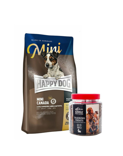 HAPPY DOG Mini Canada 4 kg + przysmaki treningowe z zającem 300 g