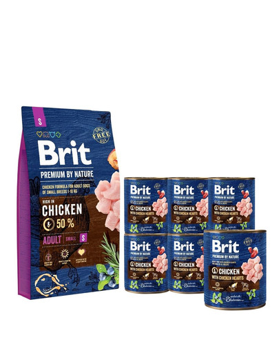 BRIT Premium By Nature Adult Small S 8 kg + 6 x 800 g BRIT kurczak i serca mokra karma dla psa