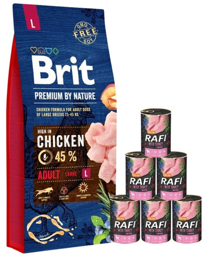 BRIT Premium By Nature Adult Large L 15 kg + mokra karma z indykiem 6x400 g