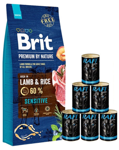 BRIT Premium By Nature Sensitive Lamb 15 kg + mokra karma z jagnięciną 6x1240g