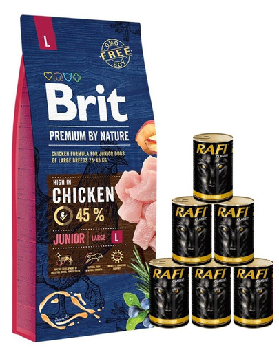 BRIT Premium By Nature Junior Large L 15 kg + mokra karma z drobiem 6x1240 g