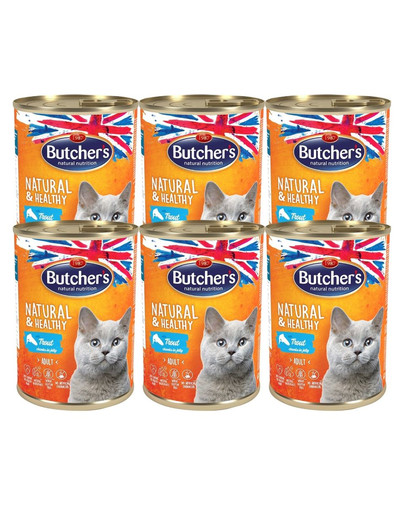 BUTCHER'S Natural&Healthy Cat z pstrągiem kawałki w galarecie 24x400 g