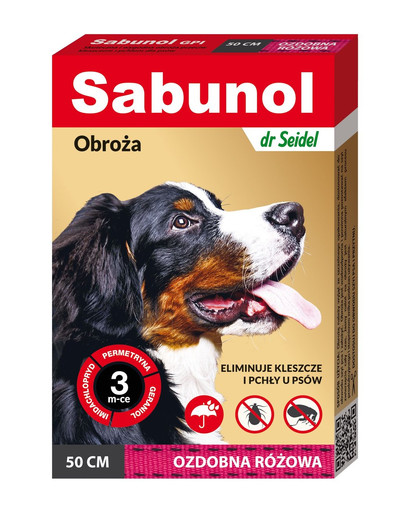 Sabunol GPI Obroża przeciw pchłom i kleszczom dla psów 50 cm ozdobna różowa