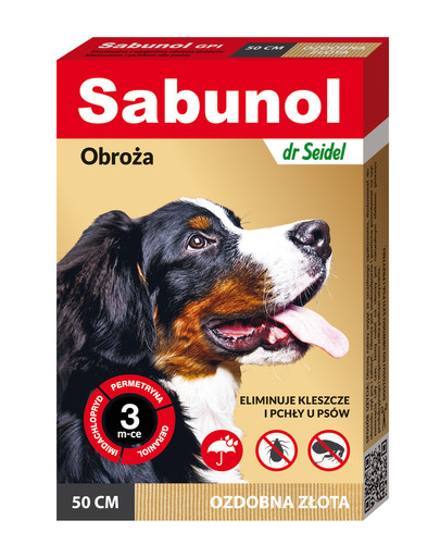 Sabunol GPI Obroża przeciw pchłom i kleszczom dla psów 50 cm ozdobna złota
