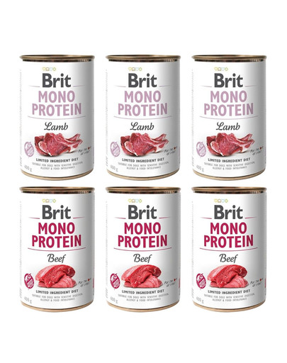 Brit Mono Protein 400 g x 6 Mix smaków lamb & beef