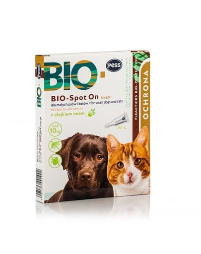 BIO Spot-on krople na kleszcze i pchły dla małych psów i kotów 4x1 g z olejkiem neem