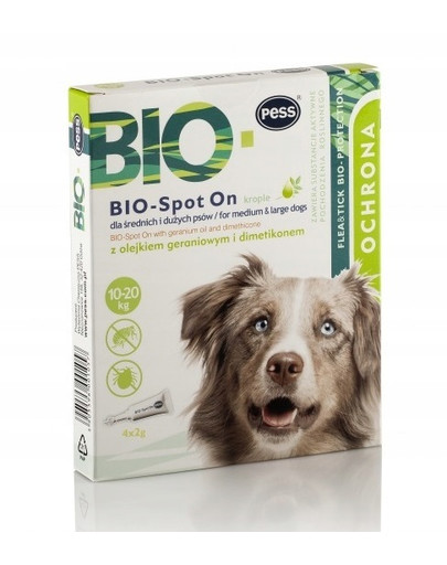 BIO Spot-on krople na kleszcze i pchły dla średnich i dużych psów 4x2 g z olejkiem geraniowym i dimetikonem