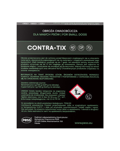 Contra-Tix Obroża owadobójcza dla małych psów 40 cm
