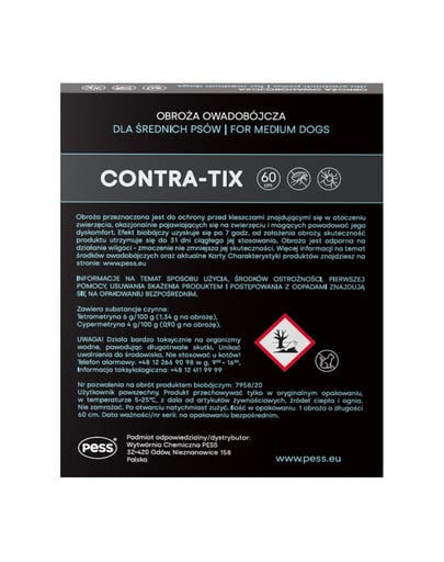 Contra-Tix Obroża owadobójcza dla średnich psów 60 cm