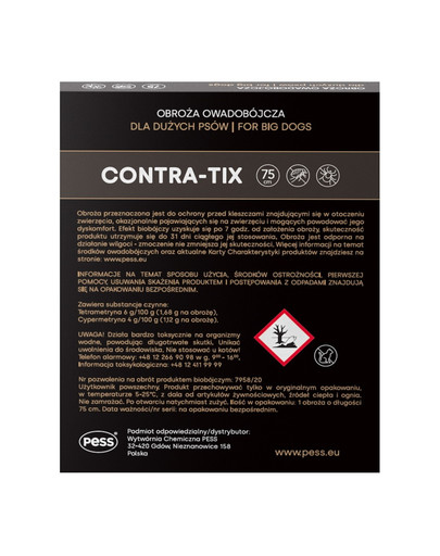 Contra-Tix Obroża owadobójcza dla dużych psów 75 cm