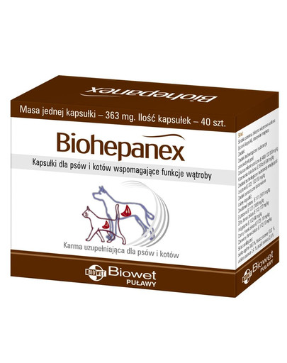 Biohepanex kapsułki dla psów i kotów wspomagające funkcje wątroby 40 kaps.