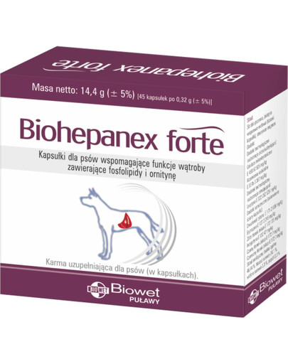 Biohepanex Forte kapsułki dla psów wspomagające funkcje wątroby 45 kaps.