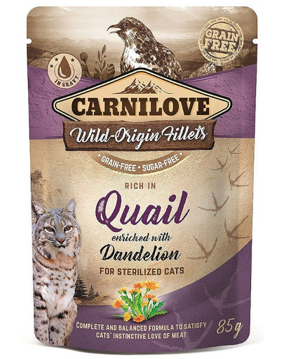 Cat Pouch Quail with Dandelion 85g mokra karma dla kotów sterylizowanych Przepiórka z mniszkiem lekarskim