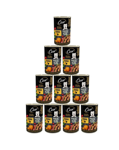 CESAR Natural Goodness w terynie 12x400g bogata w kurczaka z dodatkiem słodkich ziemniaków, groszku i żurawiny