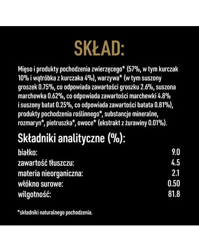 CESAR Natural Goodness w terynie 400g bogata w kurczaka z dodatkiem słodkich ziemniaków, groszku i żurawiny