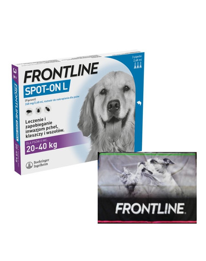 FRONTLINE Spot-on przeciw kleszczom i pchłom dla dużych psów L psy 20-40 kg 3 pipetki + ręcznik do łapek GRATIS