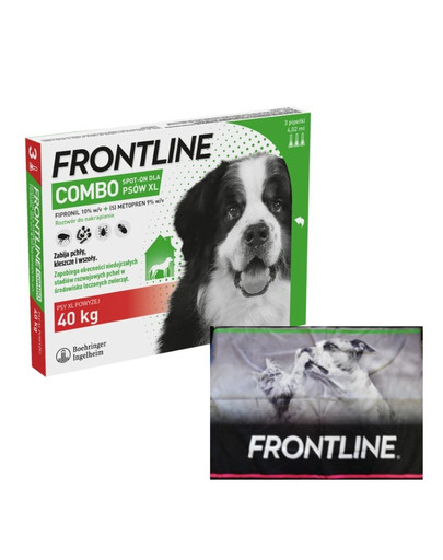 FRONTLINE Combo Spot-On przeciw kleszczom i pchłom dla psów bardzo dużych XL (40-60 kg) 3 pipetki + ręcznik do łapek GRATIS