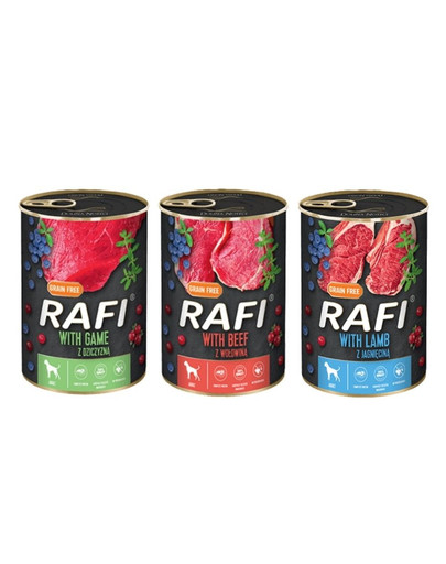 RAFI Mix smaków (wołowina, jagnięcina, dziczyzna) 36x400g mokra karma dla psa