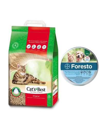 JRS Cat'S best eco plus 7l (3 kg) + BAYER FORESTO Obroża dla kota i psa przeciw kleszczom i pchłom poniżej 8 kg