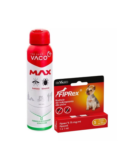 VET-AGRO FIPREX SPOT ON S do 10 kg 1 szt. + VACO Spray MAX na komary, kleszcze, meszki z PANTHENOLEM 100 ml