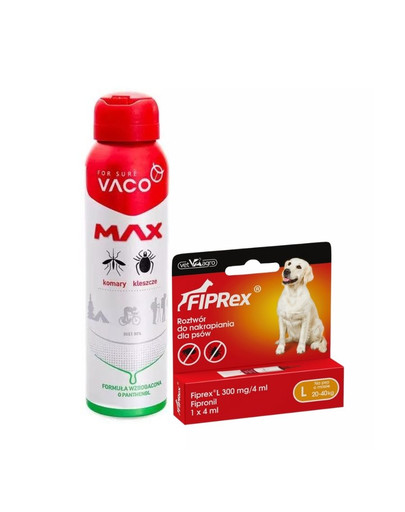 VET-AGRO FIPREX SPOT ON L 20-40 kg 1 szt. + VACO Spray MAX na komary, kleszcze, meszki z PANTHENOLEM 100 ml