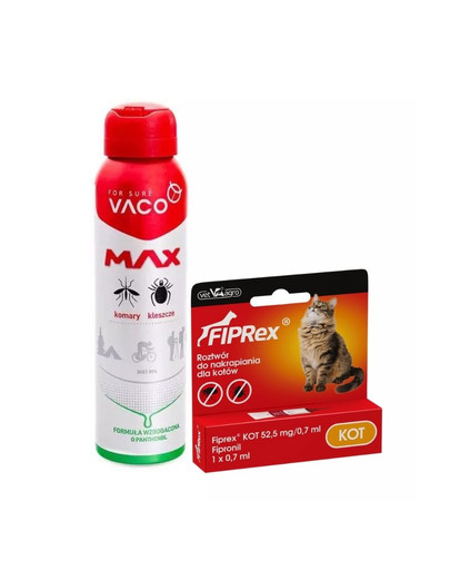 VET-AGRO FIPREX SPOT ON kot 1 szt. + VACO Spray MAX na komary, kleszcze, meszki z PANTHENOLEM 100 ml