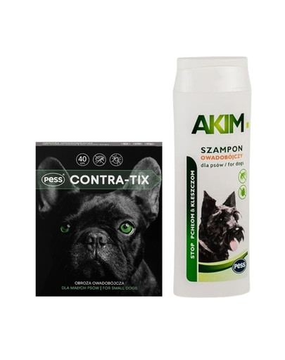 PESS Contra-Tix Obroża owadobójcza dla małych psów 40 cm + Akim Szampon owadobójczy przeciw pchłom i kleszczom dla psów 200 ml