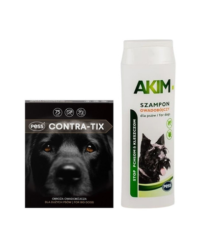 PESS Contra-Tix Obroża owadobójcza dla dużych psów 75 cm + Akim Szampon owadobójczy przeciw pchłom i kleszczom dla psów 200 ml