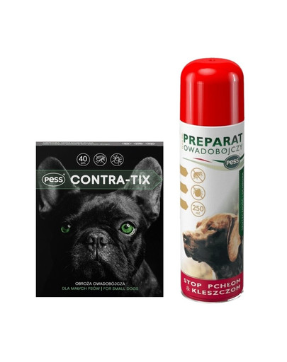 PESS Contra-Tix Obroża owadobójcza dla małych psów 40 cm + PESS Flea-Kil Preparat owadobójczy przeciw pchłom i kleszczom dla psów 250 ml