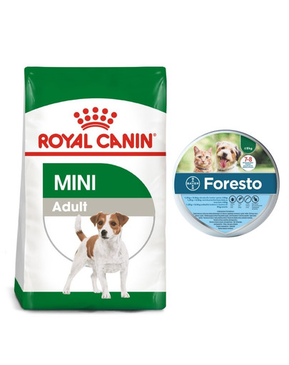 ROYAL CANIN Mini Adult 8 kg karma sucha dla psów dorosłych, ras małych + BAYER FORESTO Obroża dla kota i psa przeciw kleszczom i pchłom poniżej 8 kg