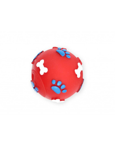 DOG LIFE STYLE Piłka ze wzorem łapek i kości 6cm czerwona