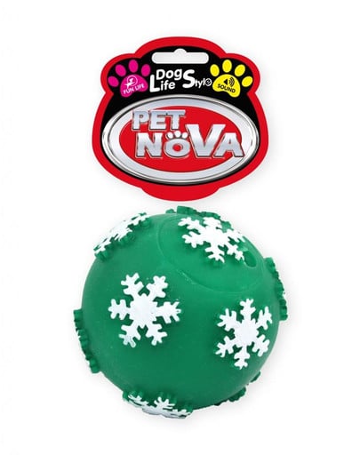 DOG LIFE STYLE Piłka z płatkami śniegu 7,5cm zielona