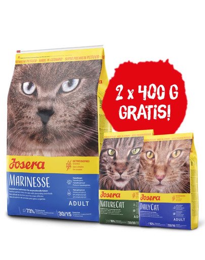 JOSERA Daily Cat 10 kg bezzbożowa karma dla dorosłych kotów + 1x Marinesse 400g & 1x NatureCat 400g