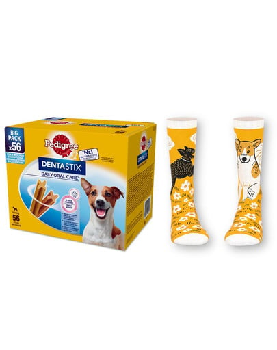 PEDIGREE DentaStix (małe rasy) przysmak dentystyczny dla psów 56 szt. - 8x110g + skarpety GRATIS