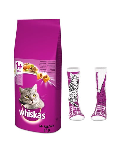 WHISKAS Adult 14kg - sucha karma dla kotów z kurczakiem i warzywami + skarpety GRATIS