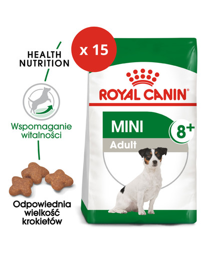 ROYAL CANIN Mini Adult 8+ 800 g karma sucha dla psów starszych od 8 do 12 roku życia ras małych x 15