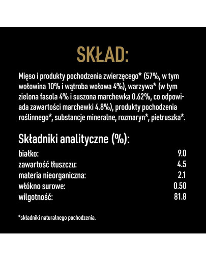 puszka 6 x 400g bogata w wołowinę z marchewką, fasolką i ziołami