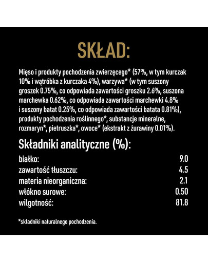 puszka 6 x 400 g bogata w kurczaka z batatem, groszkiem i żurawiną