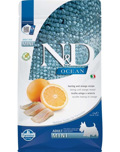 N&D Ocean Dog Adult Mini dla psa ze śledziem i pomarańczą 2,5 kg