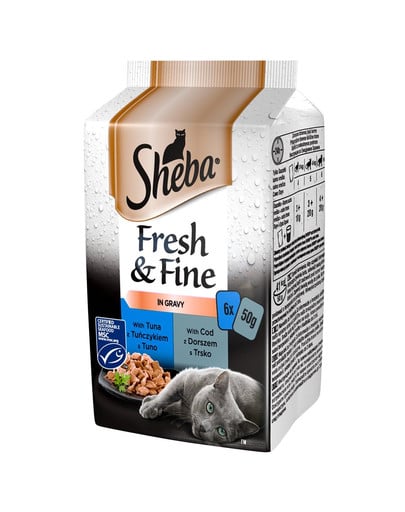 SHEBA Fresh & Fine 72x50g  mokra karma dla kotów w sosie (z tuńczykiem, z dorszem)