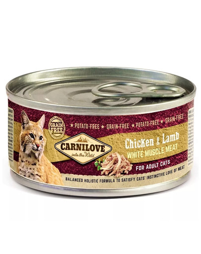 CARNILOVE Cat mokra karma dla kota 24 x 100 g puszki kurczak i jagnięcina
