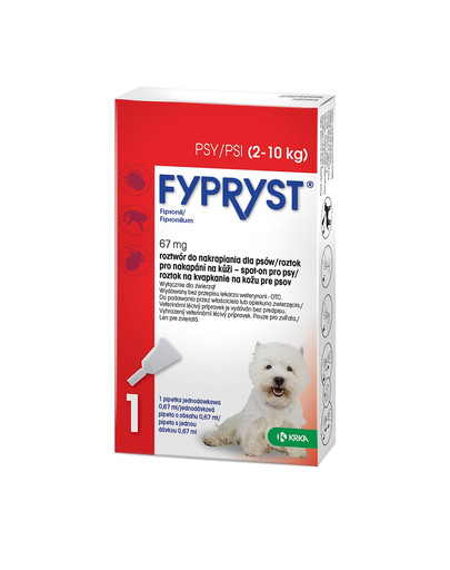 FYPRYST 67 mg roztwór do nakrapiania dla psów 2-10 kg na kleszcze i pchły